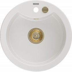 Mexen Diego   Chiuveta bucatarie granit rotund+ cadou pop up sifon  488 x 480 mm, alb , sifon  auriu  - 6512481000-20-G Rotund 467680 Mexen