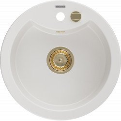 Mexen Diego   Chiuveta bucatarie granit rotund+ cadou pop up sifon  488 x 480 mm, alb , sifon  auriu  - 6512481000-20-G Rotund 467680 Mexen