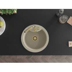 Mexen Diego   Chiuveta bucatarie granit rotund+ cadou pop up sifon  488 x 480 mm, beige, sifon  auriu  - 6512481000-69-G