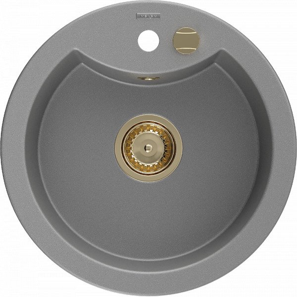 Mexen Diego   Chiuveta bucatarie granit rotund+ cadou pop up sifon  488 x 480 mm, gri , sifon  auriu  - 6512481000-71-G
