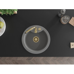 Mexen Diego   Chiuveta bucatarie granit rotund+ cadou pop up sifon  488 x 480 mm, gri , sifon  auriu  - 6512481000-71-G