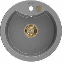 Mexen Diego   Chiuveta bucatarie granit rotund+ cadou pop up sifon  488 x 480 mm, gri , sifon  auriu  - 6512481000-71-G Rotund 467680 Mexen