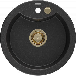 Mexen Diego   Chiuveta bucatarie granit rotund+ cadou pop up sifon  488 x 480 mm, negru / chrom, sifon  auriu  - 6512481000-73-G Rotund 467680 Mexen