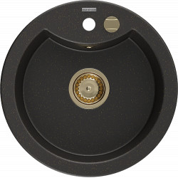 Mexen Diego   Chiuveta bucatarie granit rotund+ cadou pop up sifon  488 x 480 mm, negru / auriu, sifon  auriu  - 6512481000-75-G Rotund 467680 Mexen