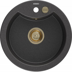 Mexen Diego   Chiuveta bucatarie granit rotund+ cadou pop up sifon  488 x 480 mm, negru  piatra, sifon  auriu  - 6512481000-76-G Rotund 467680 Mexen