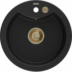 Mexen Diego   Chiuveta bucatarie granit rotund+ cadou pop up sifon  488 x 480 mm, negru , sifon  auriu  - 6512481000-77-G Rotund 467680 Mexen