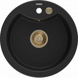 Mexen Diego   Chiuveta bucatarie granit rotund+ cadou pop up sifon  488 x 480 mm, negru , sifon  auriu  - 6512481000-77-G Rotund 467680 Mexen