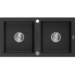 Mexen Mario   Chiuveta bucatarie granit 2 cuva+ cadou pop up sifon   82,6 x 43,6 cm, negru / chrom - 6504822000-73 2 Cuva 467680 Mexen