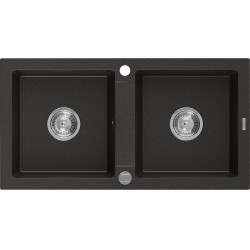 Mexen Mario   Chiuveta bucatarie granit 2 cuva+ cadou pop up sifon   82,6 x 43,6 cm, negru / auriu - 6504822000-75 2 Cuva 467680 Mexen