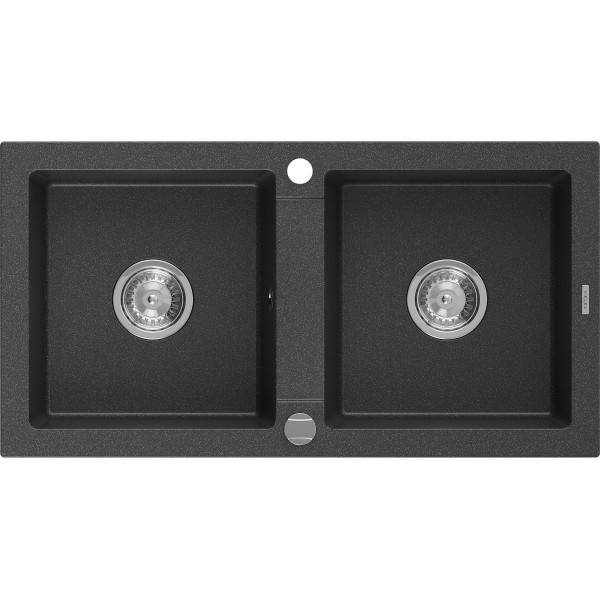 Mexen Mario   Chiuveta bucatarie granit 2 cuva+ cadou pop up sifon   82,6 x 43,6 cm, negru  piatra - 6504822000-76