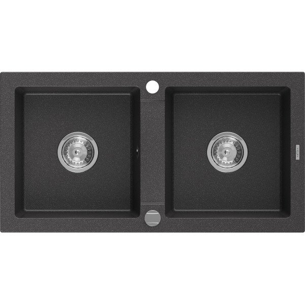 Mexen Mario   Chiuveta bucatarie granit 2 cuva+ cadou pop up sifon   82,6 x 43,6 cm, negru  piatra - 6504822000-76