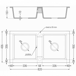 Mexen Mario   Chiuveta bucatarie granit 2 cuva+ cadou pop up sifon   82,6 x 43,6 cm, negru  piatra - 6504822000-76