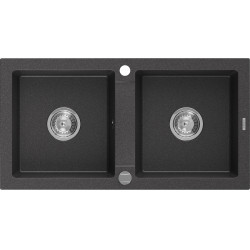 Mexen Mario   Chiuveta bucatarie granit 2 cuva+ cadou pop up sifon   82,6 x 43,6 cm, negru  piatra - 6504822000-76 2 Cuva 467680 Mexen