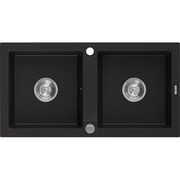 Mexen Mario   Chiuveta bucatarie granit 2 cuva+ cadou pop up sifon   82,6 x 43,6 cm, negru  - 6504822000-77