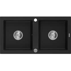 Mexen Mario   Chiuveta bucatarie granit 2 cuva+ cadou pop up sifon   82,6 x 43,6 cm, negru  - 6504822000-77 2 Cuva 467680 Mexen