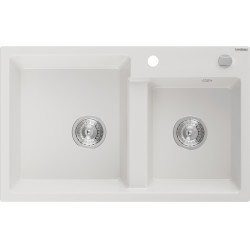 Mexen Tomas   Chiuveta bucatarie granit 2 cuva+ cadou pop up sifon  800 x 500 mm, alb , sifon   chrom - 6516802000-20 2 Cuva 467680 Mexen