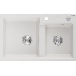 Mexen Tomas   Chiuveta bucatarie granit 2 cuva+ cadou pop up sifon  800 x 500 mm, alb , sifon   chrom - 6516802000-20 2 Cuva 467680 Mexen