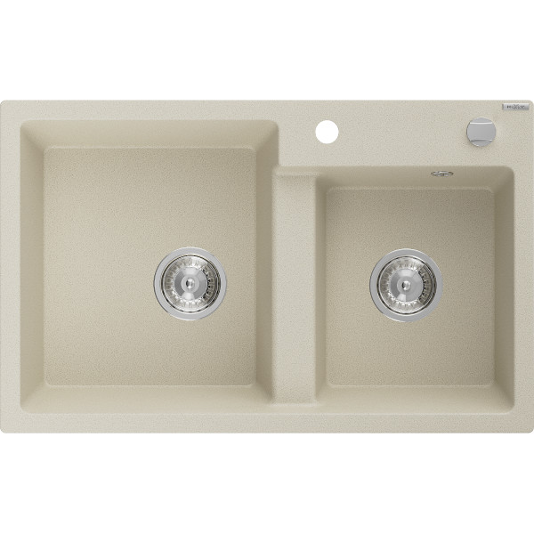 Mexen Tomas   Chiuveta bucatarie granit 2 cuva+ cadou pop up sifon  800 x 500 mm, beige, sifon   chrom - 6516802000-69