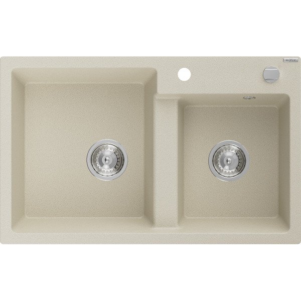 Mexen Tomas   Chiuveta bucatarie granit 2 cuva+ cadou pop up sifon  800 x 500 mm, beige, sifon   chrom - 6516802000-69