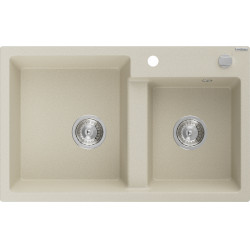 Mexen Tomas   Chiuveta bucatarie granit 2 cuva+ cadou pop up sifon  800 x 500 mm, beige, sifon   chrom - 6516802000-69 2 Cuva 467680 Mexen