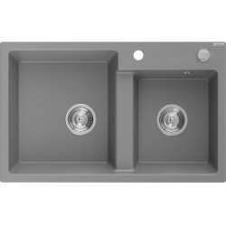 Mexen Tomas   Chiuveta bucatarie granit 2 cuva+ cadou pop up sifon  800 x 500 mm, gri , sifon   chrom - 6516802000-71 2 Cuva 467680 Mexen