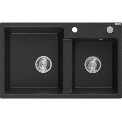 Mexen Tomas   Chiuveta bucatarie granit 2 cuva+ cadou pop up sifon  800 x 500 mm, negru / chrom, sifon   chrom - 6516802000-73 2 Cuva 467680 Mexen