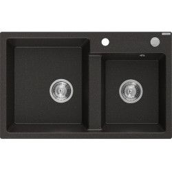 Mexen Tomas   Chiuveta bucatarie granit 2 cuva+ cadou pop up sifon  800 x 500 mm, negru / auriu, sifon   chrom - 6516802000-75 2 Cuva 467680 Mexen