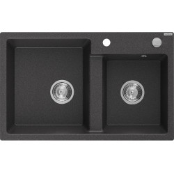 Mexen Tomas   Chiuveta bucatarie granit 2 cuva+ cadou pop up sifon  800 x 500 mm, negru  piatra, sifon   chrom - 6516802000-76 2 Cuva 467680 Mexen