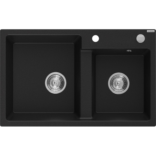 Mexen Tomas   Chiuveta bucatarie granit 2 cuva+ cadou pop up sifon  800 x 500 mm, negru , sifon   chrom - 6516802000-77