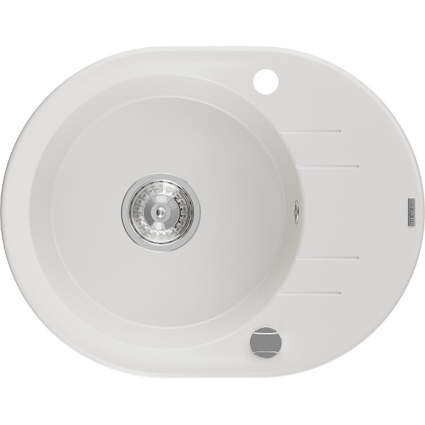 Mexen Kevin   Chiuveta bucatarie granit rotund + cadou pop up sifon 586 x 458 mm, alb , sifon   chrom - 6517581005-20