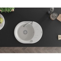 Mexen Kevin   Chiuveta bucatarie granit rotund + cadou pop up sifon 586 x 458 mm, alb , sifon   chrom - 6517581005-20