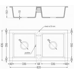 Mexen Mario   Chiuveta bucatarie granit 2 cuva+ cadou pop up sifon  820 x 436 mm, alb , sifon  auriu  - 6504822000-20-G