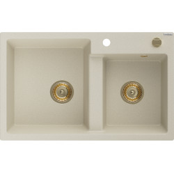 Mexen Tomas   Chiuveta bucatarie granit 2 cuva+ cadou pop up sifon  800 x 500 mm, beige, sifon  auriu  - 6516802000-69-G 2 Cuva 467680 Mexen