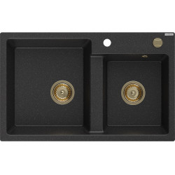 Mexen Tomas  konyhai  mosogató gránit 2 medence+ pop up sifon 800 x 500 mm, negru / chrom, sifon  auriu  - 6516802000-73-G 2 Cuva 467680 Mexen