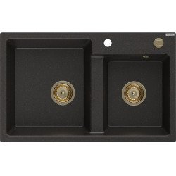 Mexen Tomas  konyhai  mosogató gránit 2 medence+ pop up sifon 800 x 500 mm, negru / auriu, sifon  auriu  - 6516802000-75-G 2 Cuva 467680 Mexen