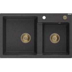 Mexen Tomas  konyhai  mosogató gránit 2 medence+ pop up sifon 800 x 500 mm, negru  piatra, sifon  auriu  - 6516802000-76-G 2 Cuva 467680 Mexen