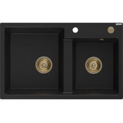 Mexen Tomas  konyhai  mosogató gránit 2 medence+ pop up sifon 800 x 500 mm, negru , sifon  auriu  - 6516802000-77-G 2 Cuva 467680 Mexen
