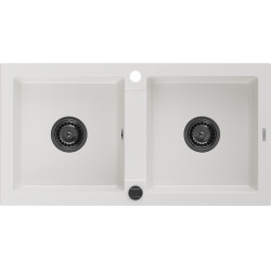 Mexen Mario   Chiuveta bucatarie granit 2 cuva+ cadou pop up sifon  820 x 436 mm, alb , sifon  negru  - 6504822000-20-B 2 Cuva 467680 Mexen