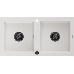 Mexen Mario   Chiuveta bucatarie granit 2 cuva+ cadou pop up sifon  820 x 436 mm, alb , sifon  negru  - 6504822000-20-B 2 Cuva 467680 Mexen
