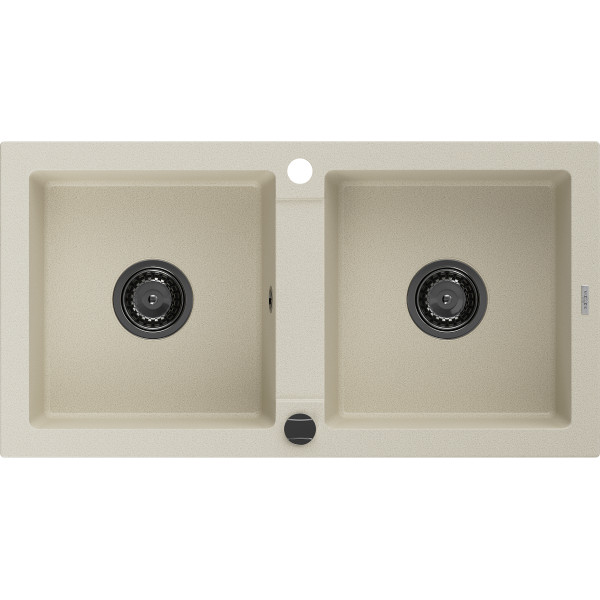 Mexen Mario   Chiuveta bucatarie granit 2 cuva+ cadou pop up sifon  820 x 436 mm, beige, sifon  negru  - 6504822000-69-B