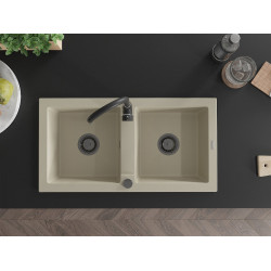 Mexen Mario   Chiuveta bucatarie granit 2 cuva+ cadou pop up sifon  820 x 436 mm, beige, sifon  negru  - 6504822000-69-B