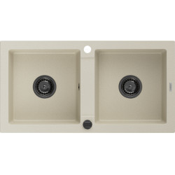 Mexen Mario   Chiuveta bucatarie granit 2 cuva+ cadou pop up sifon  820 x 436 mm, beige, sifon  negru  - 6504822000-69-B 2 Cuva 467680 Mexen