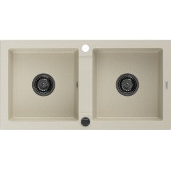 Mexen Mario   Chiuveta bucatarie granit 2 cuva+ cadou pop up sifon  820 x 436 mm, beige, sifon  negru  - 6504822000-69-B 2 Cuva 467680 Mexen