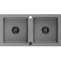 Mexen Mario   Chiuveta bucatarie granit 2 cuva+ cadou pop up sifon  820 x 436 mm, gri , sifon  negru  - 6504822000-71-B 2 Cuva 467680 Mexen
