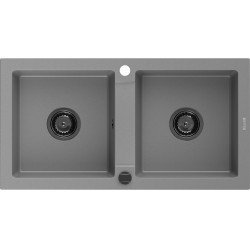 Mexen Mario   Chiuveta bucatarie granit 2 cuva+ cadou pop up sifon  820 x 436 mm, gri , sifon  negru  - 6504822000-71-B 2 Cuva 467680 Mexen