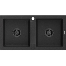 Mexen Mario   Chiuveta bucatarie granit 2 cuva+ cadou pop up sifon  820 x 436 mm, negru / chrom, sifon  negru  - 6504822000-73-B 2 Cuva 467680 Mexen