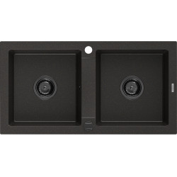 Mexen Mario   Chiuveta bucatarie granit 2 cuva+ cadou pop up sifon  820 x 436 mm, negru / auriu, sifon  negru  - 6504822000-75-B 2 Cuva 467680 Mexen