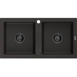 Mexen Mario   Chiuveta bucatarie granit 2 cuva+ cadou pop up sifon  820 x 436 mm, negru / auriu, sifon  negru  - 6504822000-75-B 2 Cuva 467680 Mexen