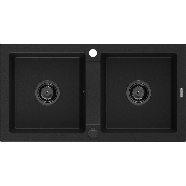 Mexen Mario   Chiuveta bucatarie granit 2 cuva+ cadou pop up sifon  820 x 436 mm, negru , sifon  negru  - 6504822000-77-B