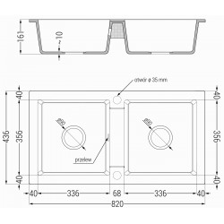 Mexen Mario   Chiuveta bucatarie granit 2 cuva+ cadou pop up sifon  820 x 436 mm, negru , sifon  negru  - 6504822000-77-B